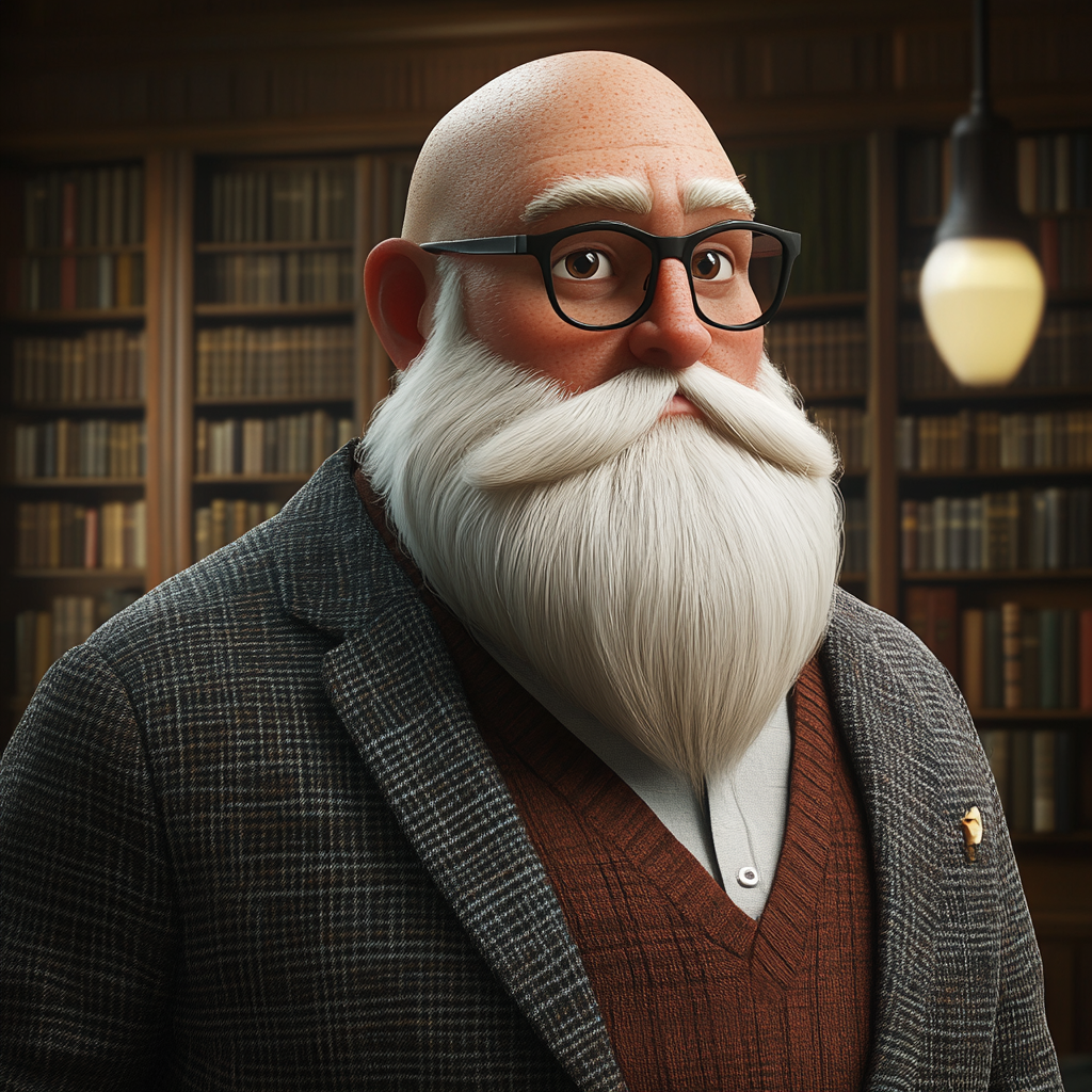 A Chubby Bald Man with a White Beard