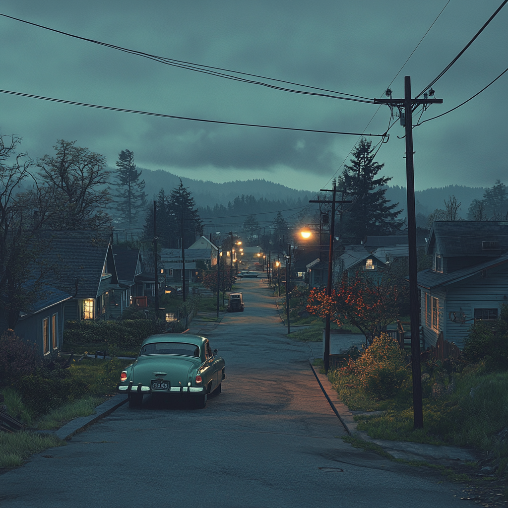 A Cinematic Night in 1950s Oregon Logging Town