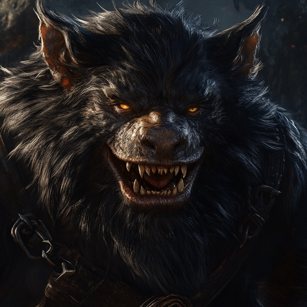 A Clever, Powerful Bugbear Leader Smiling Menacingly