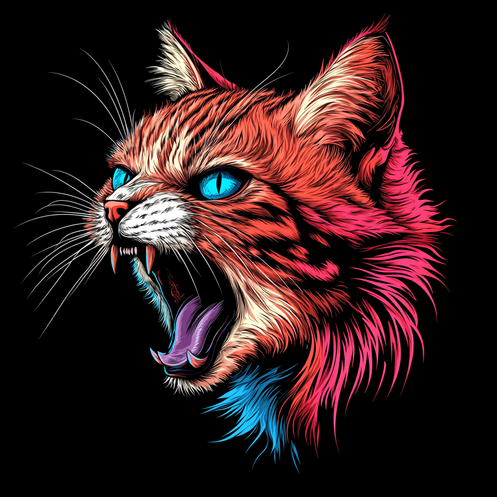 A Colorful Aggressive Cats Portrait on T-shirt