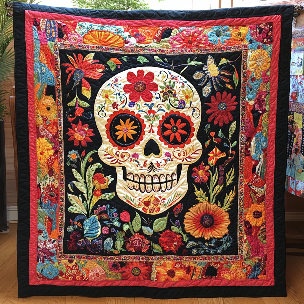 A Colorful Dia de los Muertos Folk Art Quilt