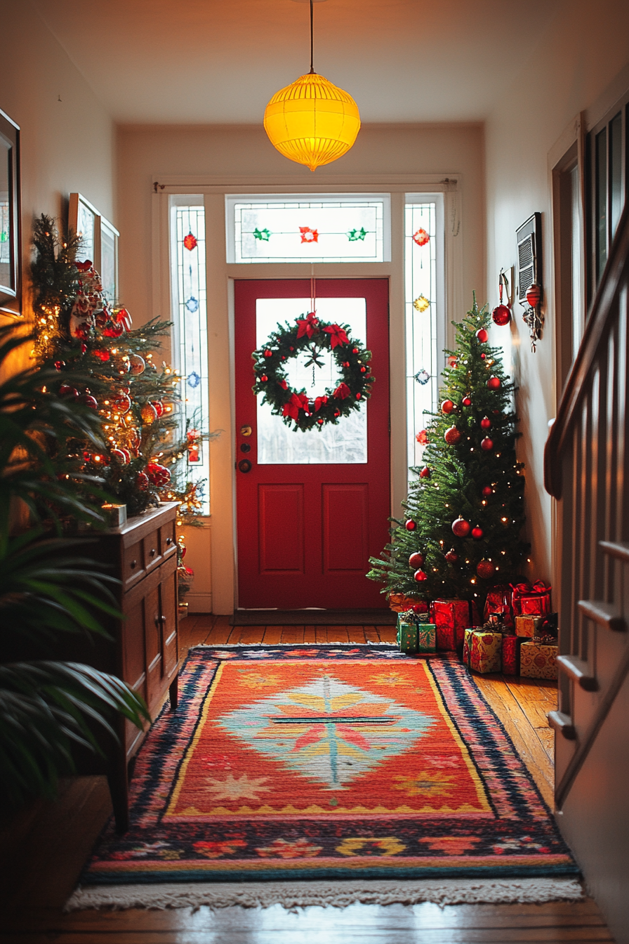 A Colorful Festive Christmas Apartment Entryway