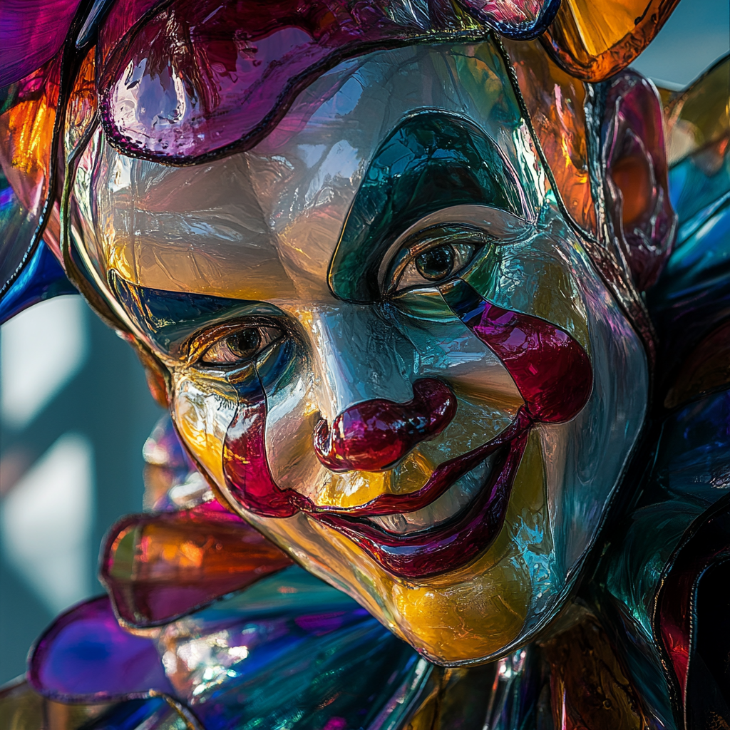 A Colorful Glass Clown Statue in Daylight Spotlight