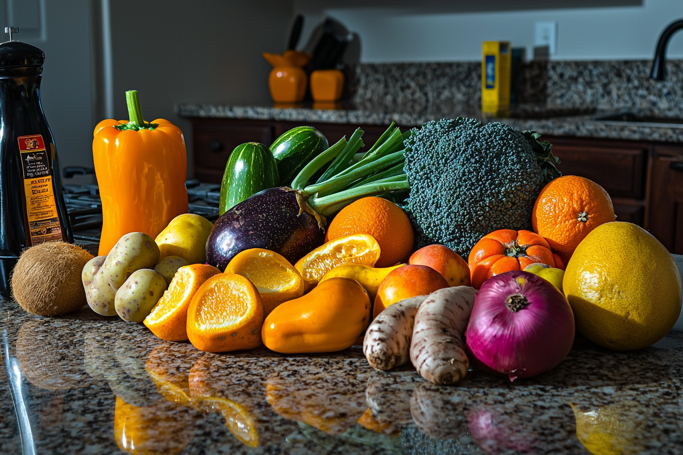 A Colorful Variety of Fresh Produce on Counter