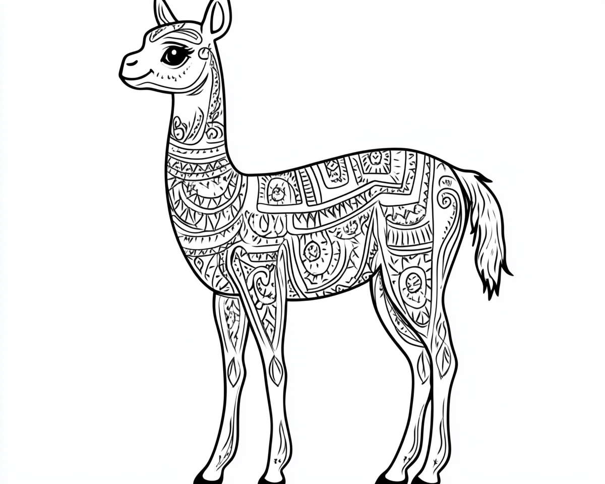 A Coloring Page of a Cute Mexican Llama