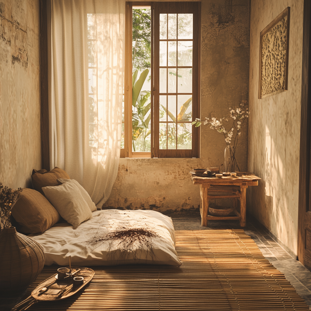 A Concerned Person in Vietnamese Bedroom Morning