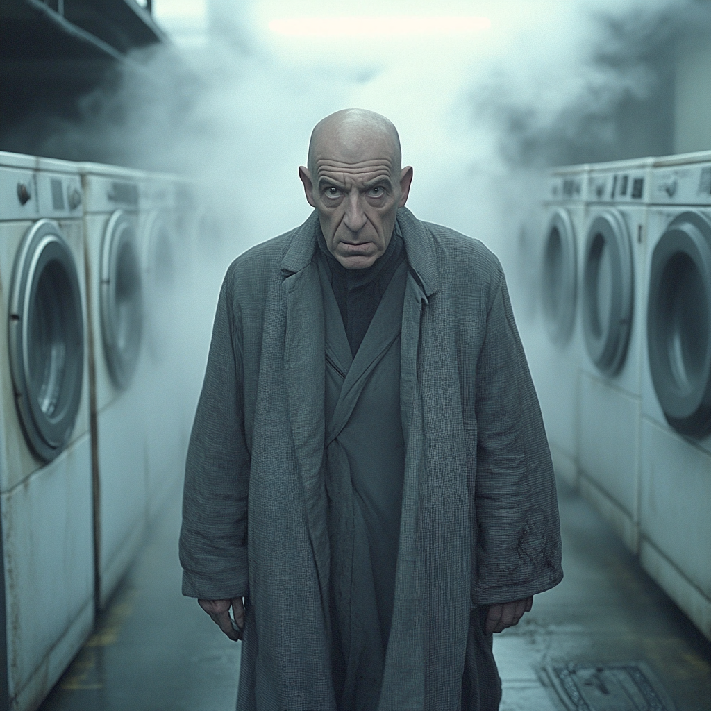 A Confused Telly Savalas Walking in Eerie Surroundings