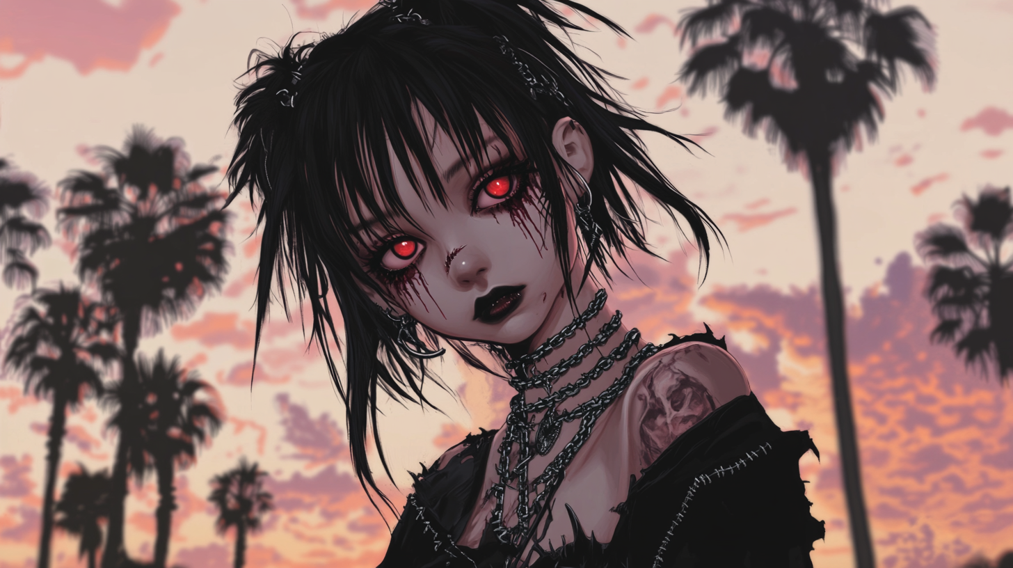 A Cool Undead Girl with Red Eyes.