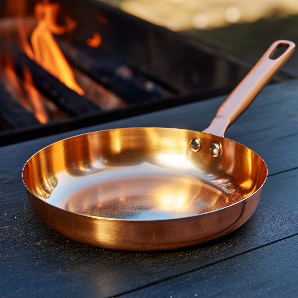 A Copper Pan Cooking Steak on Grill