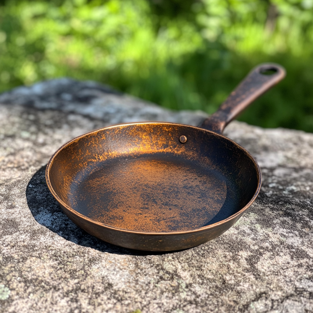 A Copper Pan with stainless steel handle