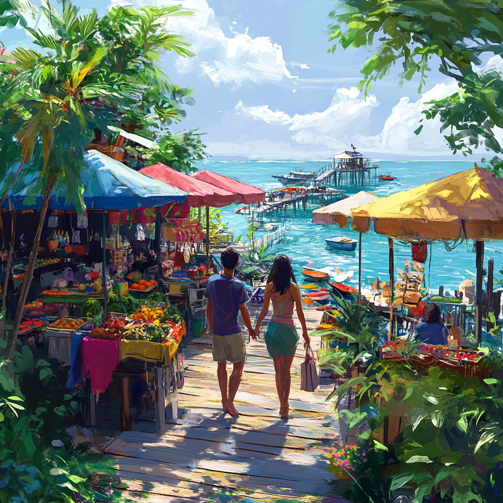 A Couple explores an Ocean Market on Saturday.