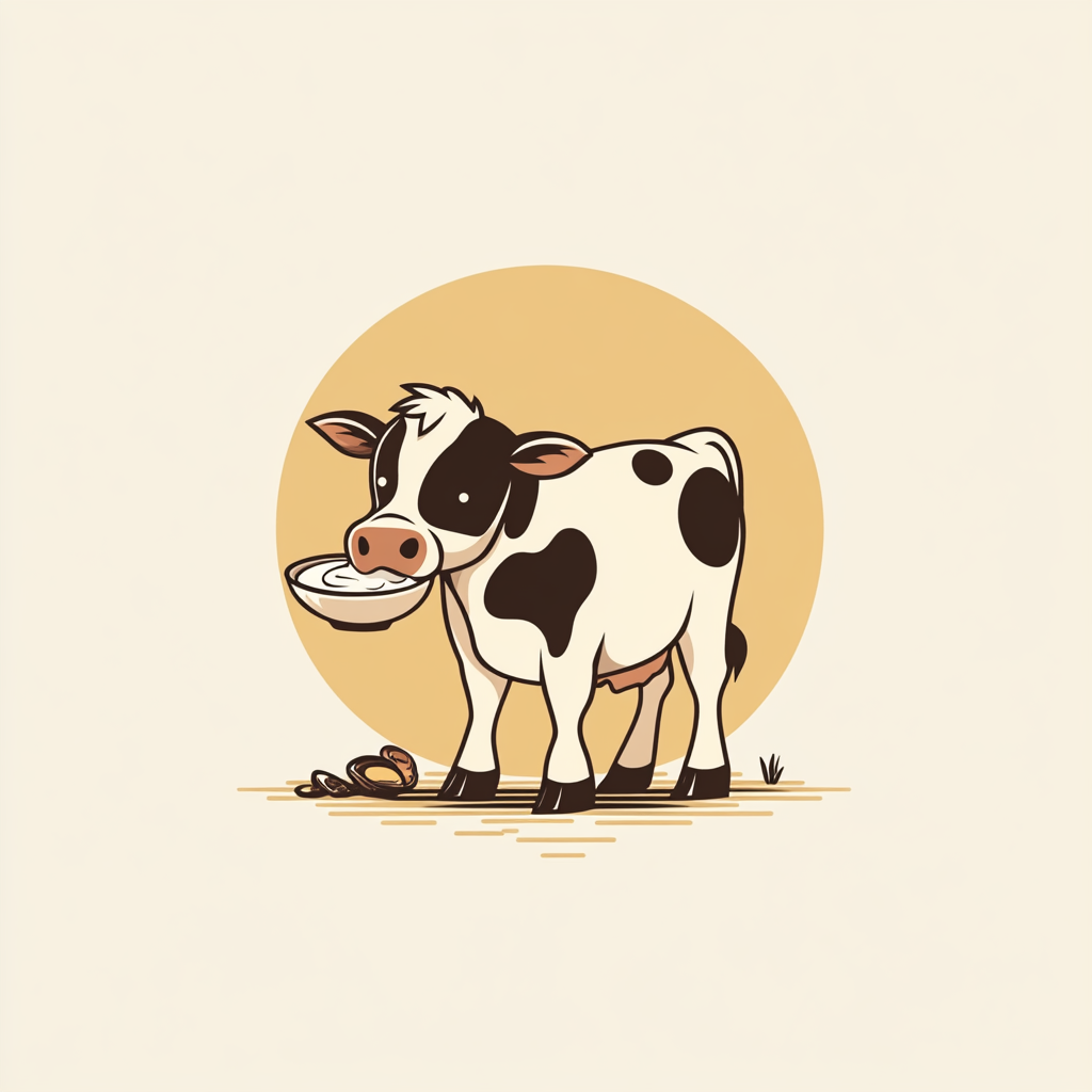 A Cow Eating Yogurt Logo Design in Brown