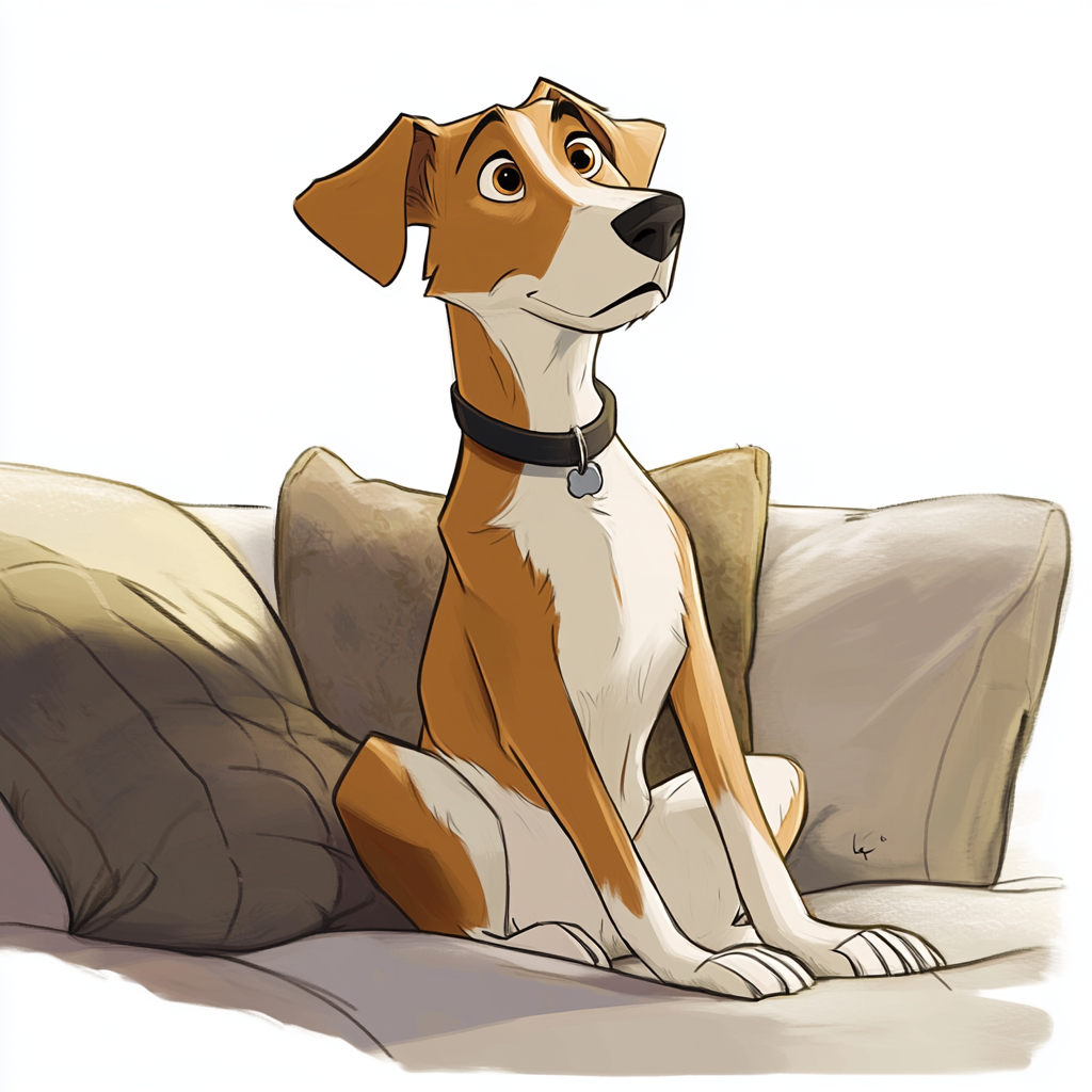 A Cozy, Attentive Pixar-Styled Dog on Couch