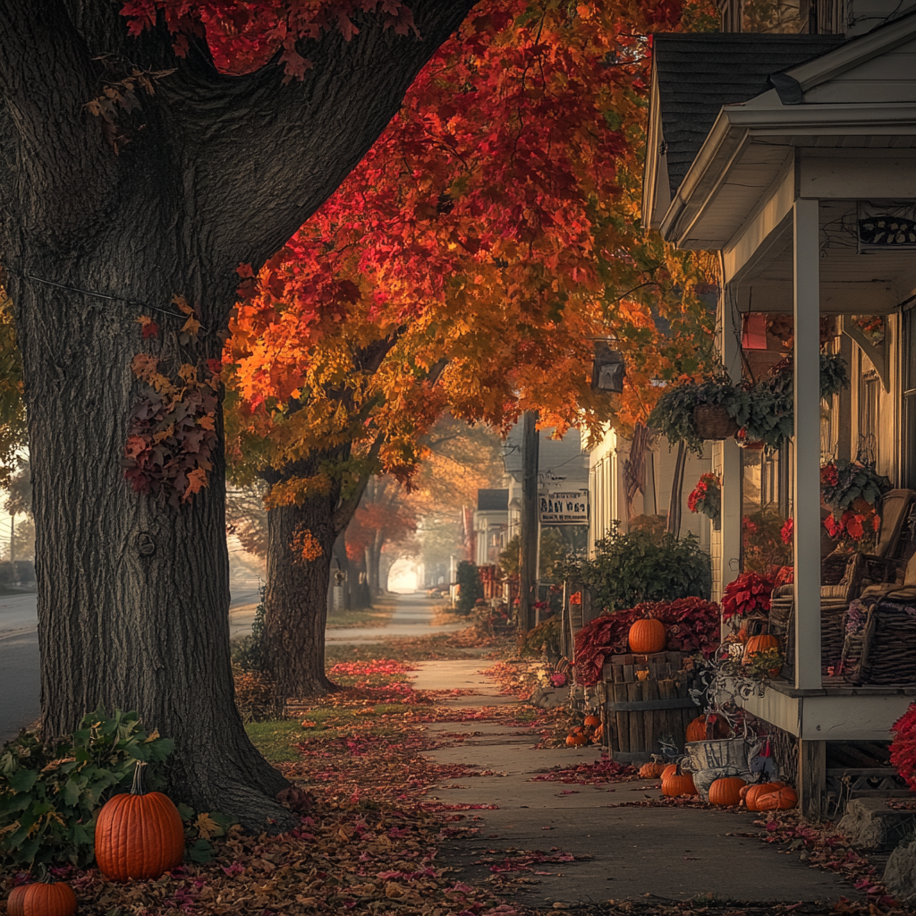 A Cozy Autumn Evening on Small-town Street