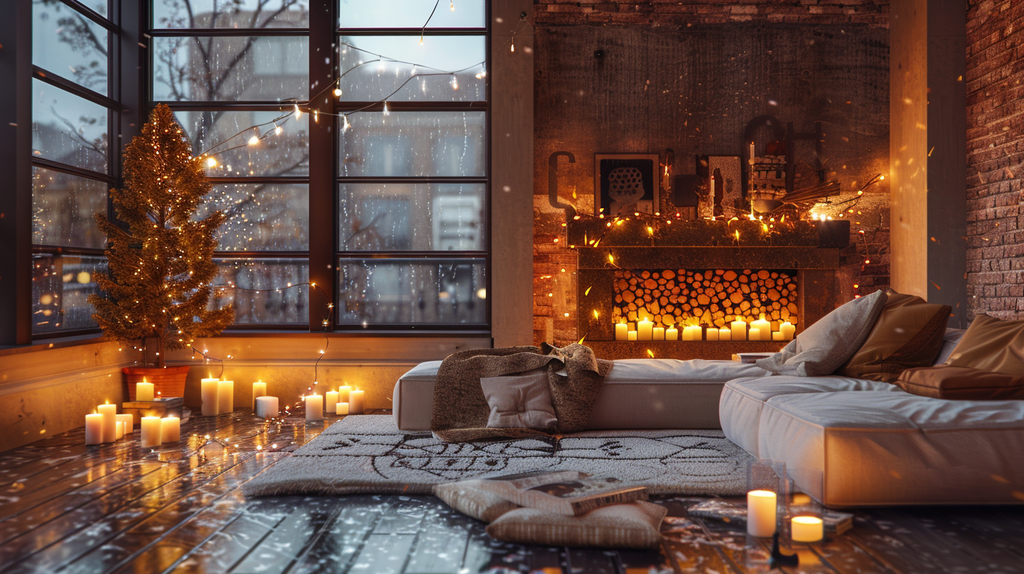 A Cozy Autumn Room with Fireplace and Candles