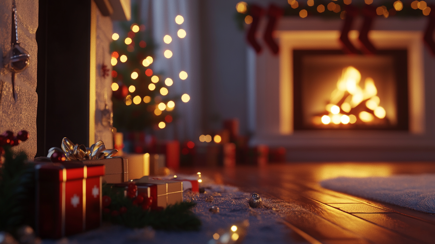 A Cozy Christmas Living Room Fireplace Scene