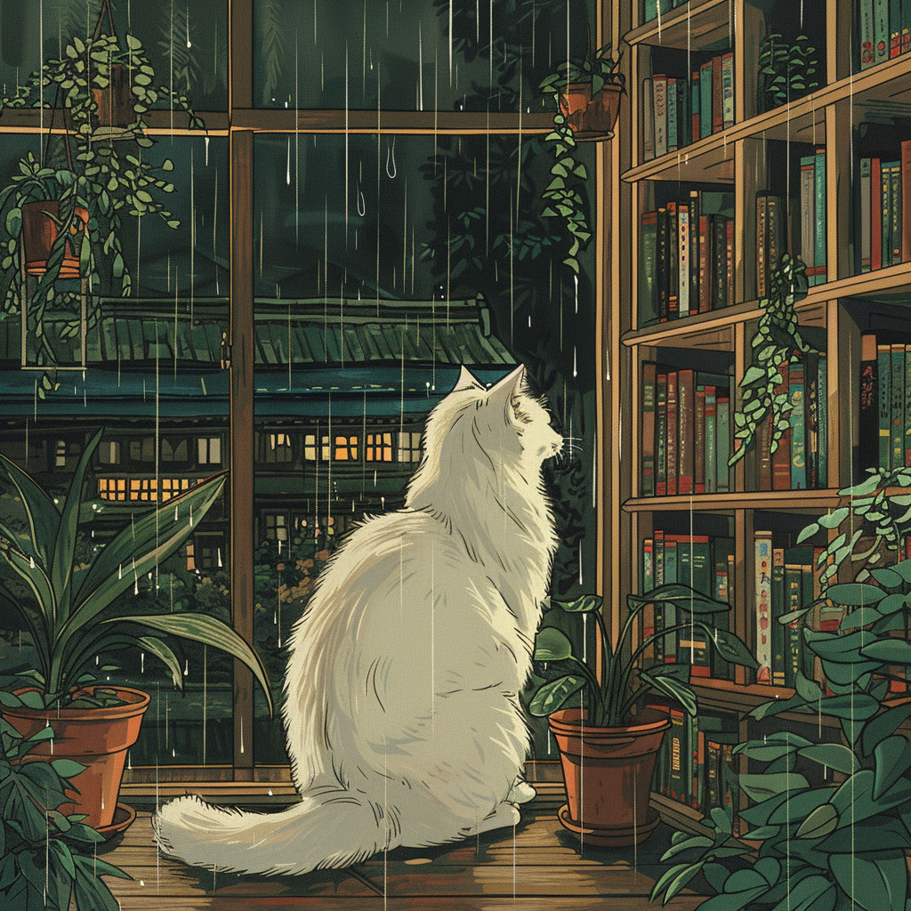 A Cozy Library Night with a Birman Cat