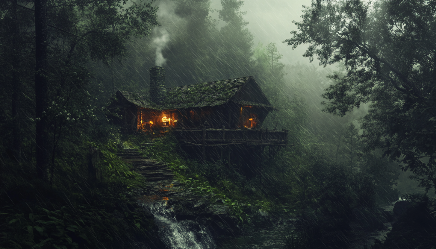 A Cozy Outpost in a Rainy, Dark Forest