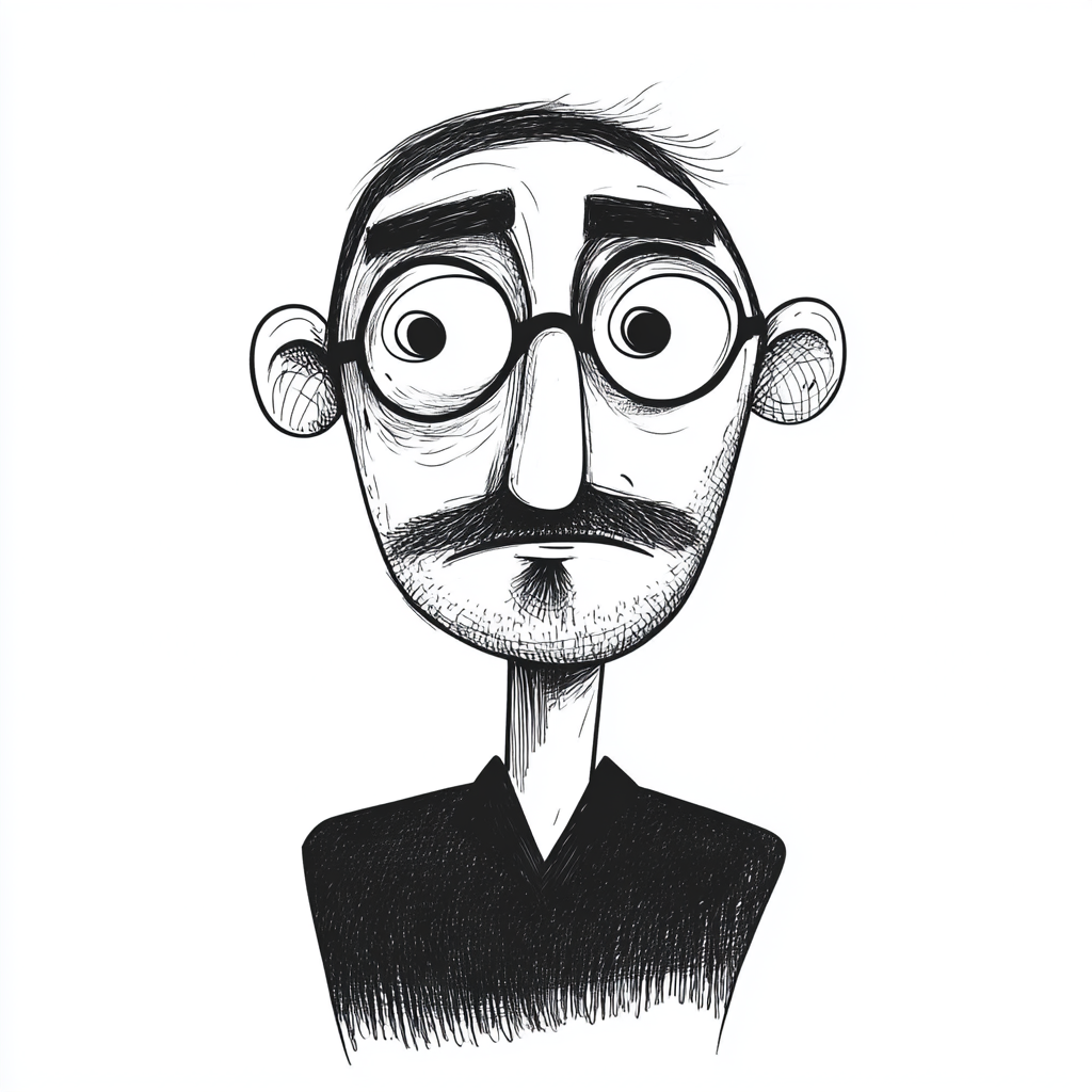 A Crazy Professor Portrait in Simple, Whimsical Style