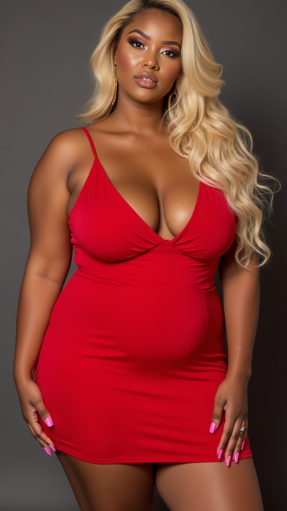 A Curvy Lady in Red Dress with Blonde Hair
