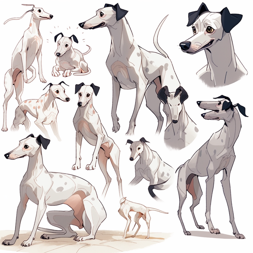 A Cute, Dumb, Happy Whippet Dog Character