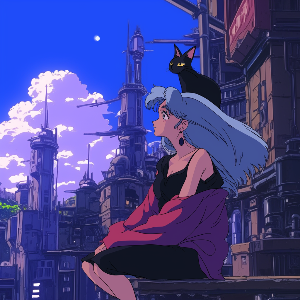 A Cute Anime Girl Longing in Japanese Cityscape.