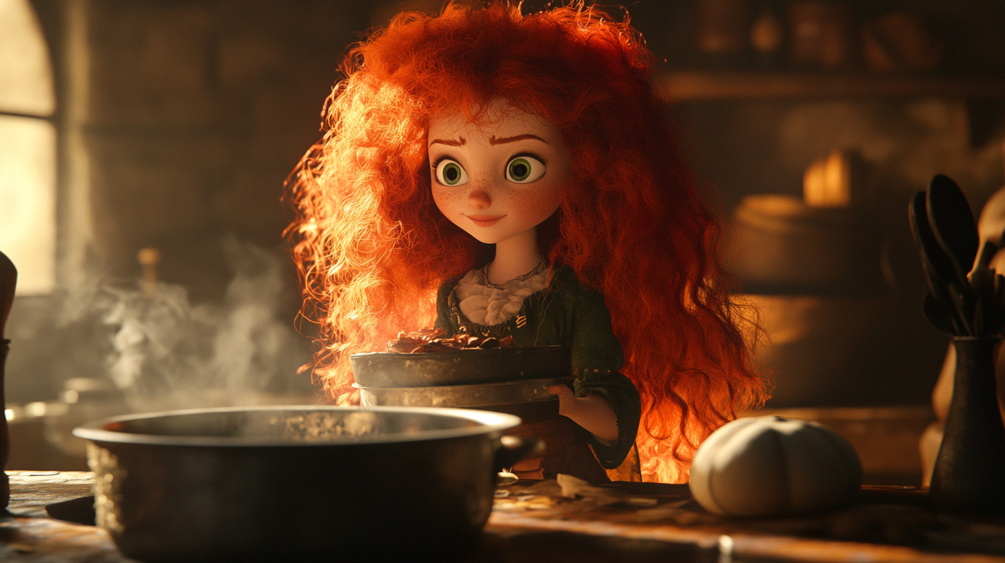 A Cute Barbarian Halfling Cooks in Medieval Kitchen