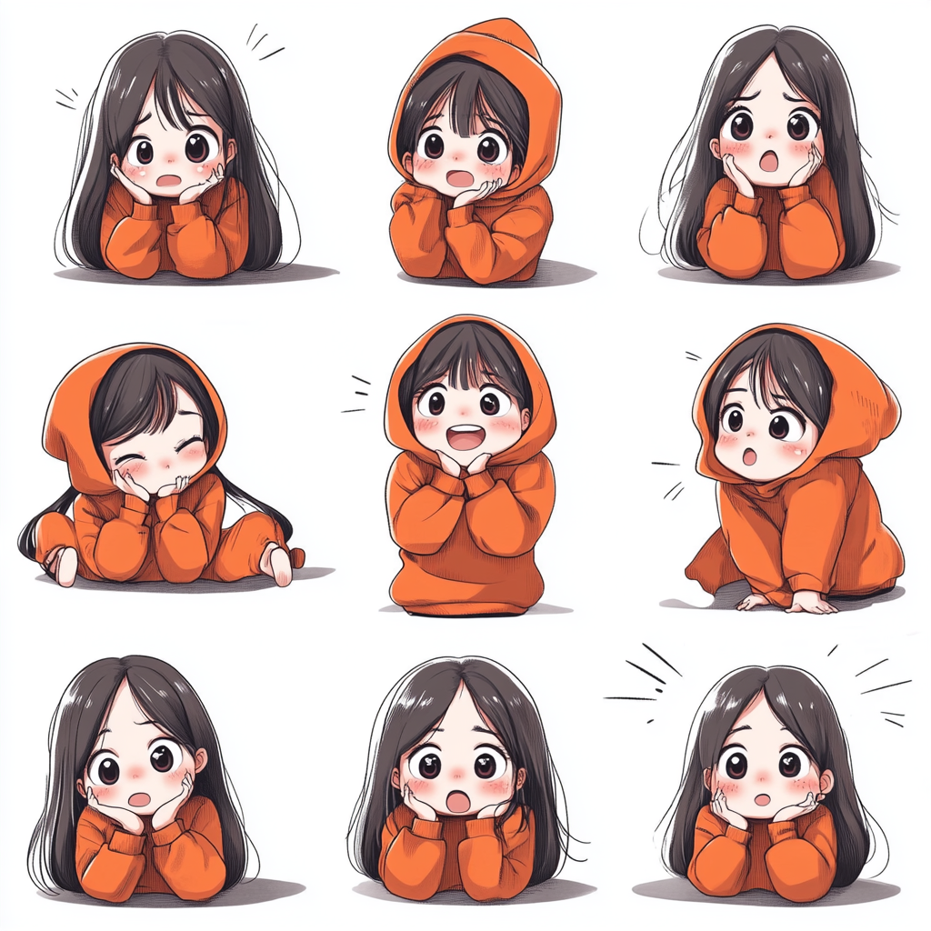 A Cute Chinese Girl Expresses Emotions Playfully