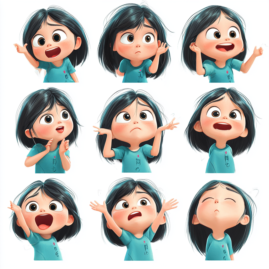 A Cute Chinese Girl in Playful Expressions