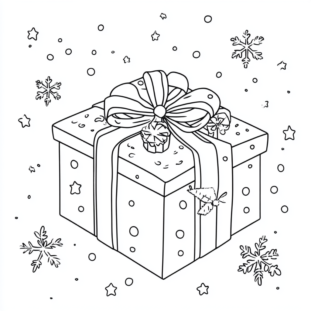 A Cute Christmas Present Coloring Page for Kids