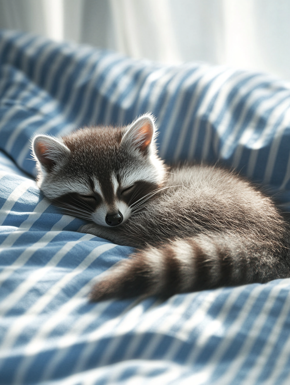 A Cute Duck Raccoon Napping in Sunlight