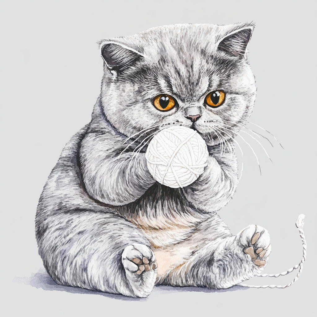 A Cute Fat Gray British Cat Playing Joyfully