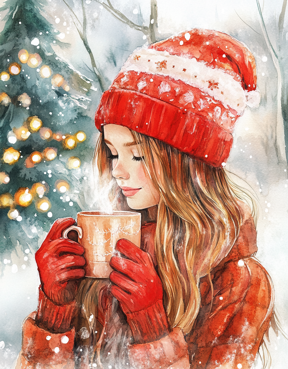 A Cute Girl in Red Hat, Christmas Theme