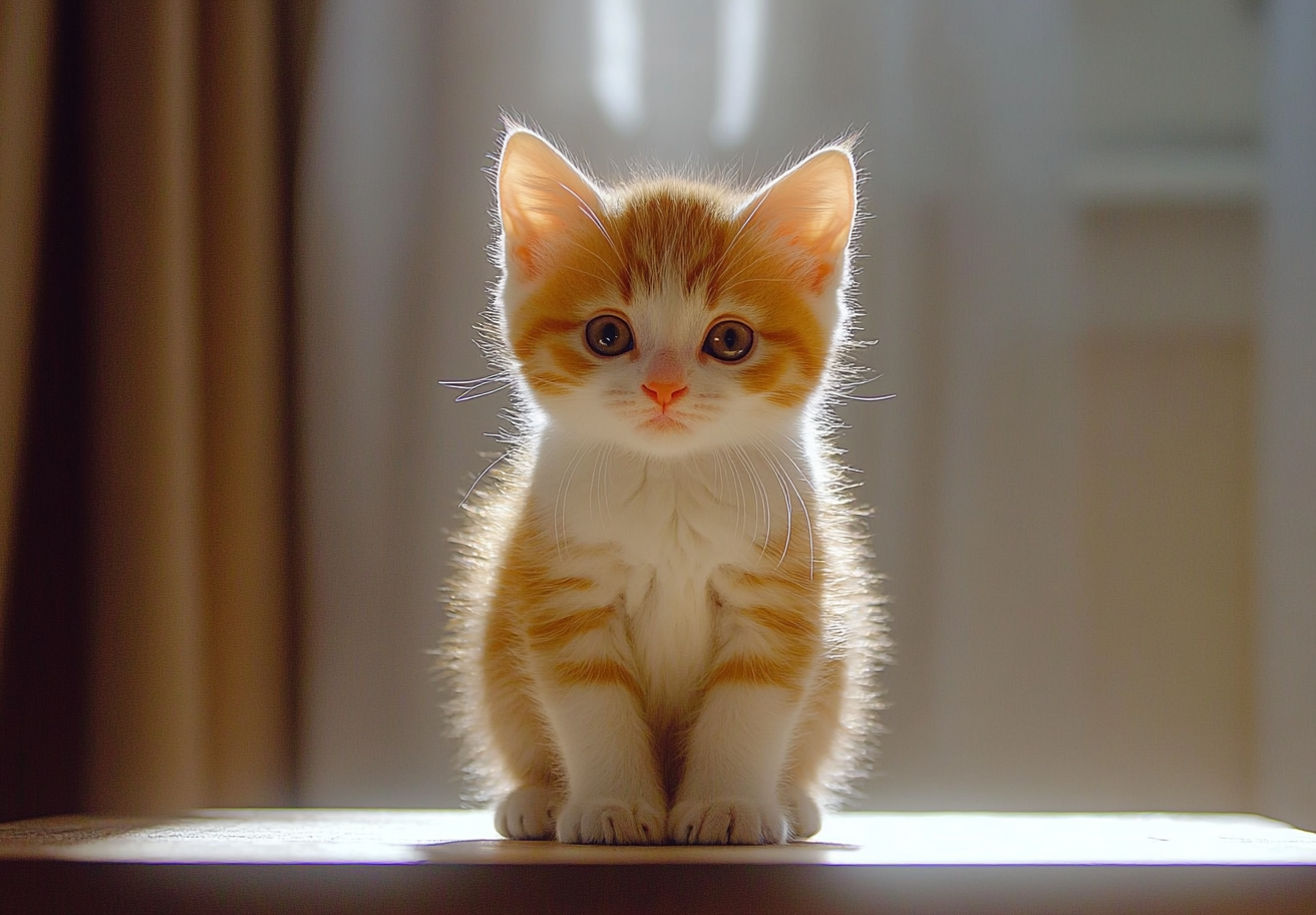 A Cute Kitten Sitting on a Table