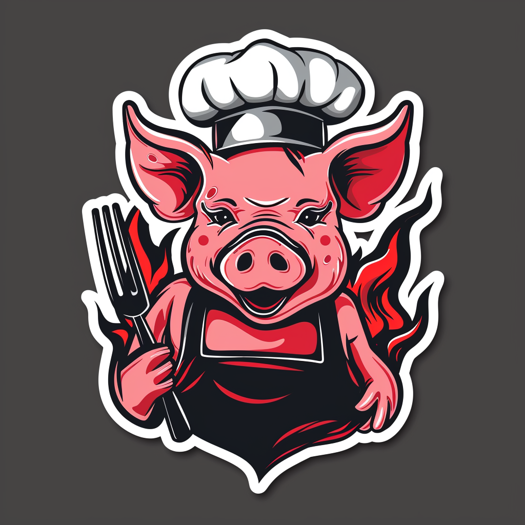 A Cute Pig Chef Logo with Fiery Colors