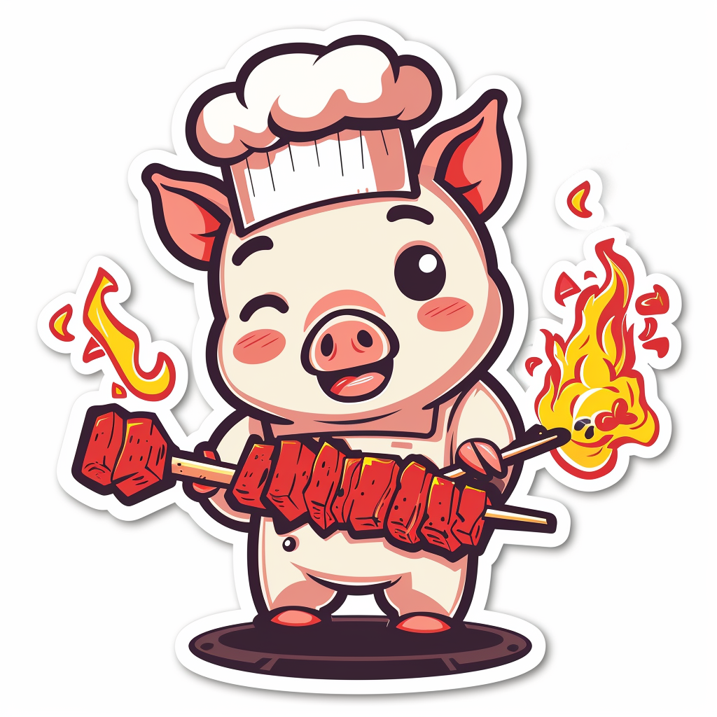 A Cute Pig Chef with Pork Satay Sticker