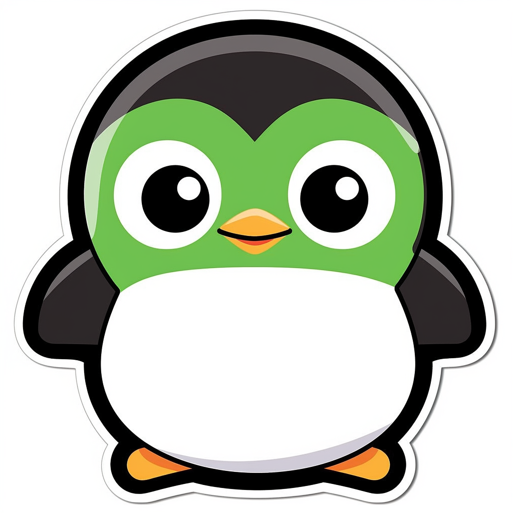 A Cute Smiling Penguin Sticker in Green