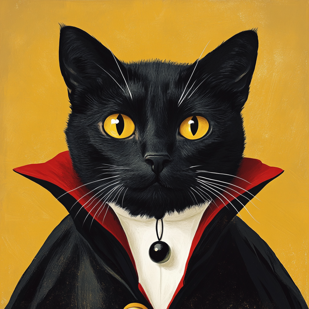 A Cute Vintage Halloween Cat Dressed as Vampire