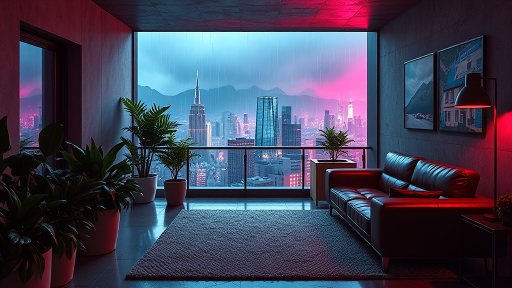 A Cyberpunk Balcony in the Future City