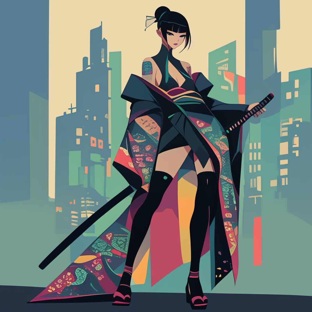 A Cyberpunk Samurai Girl in Modern Fashion