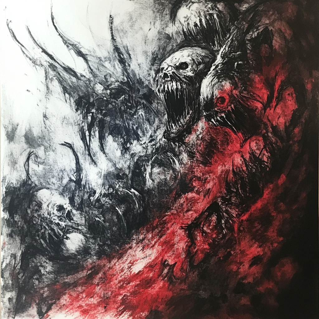 A Dark Drawing of Screaming People in Hell.