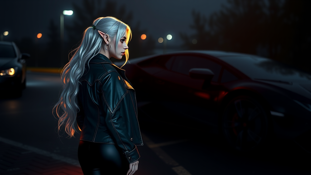 A Dark Night Elf Girl Near A Lamborghini