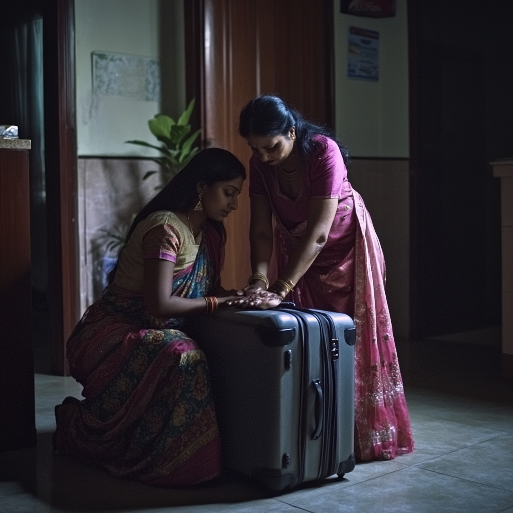 A Daughter packing her suitcase with mother's love