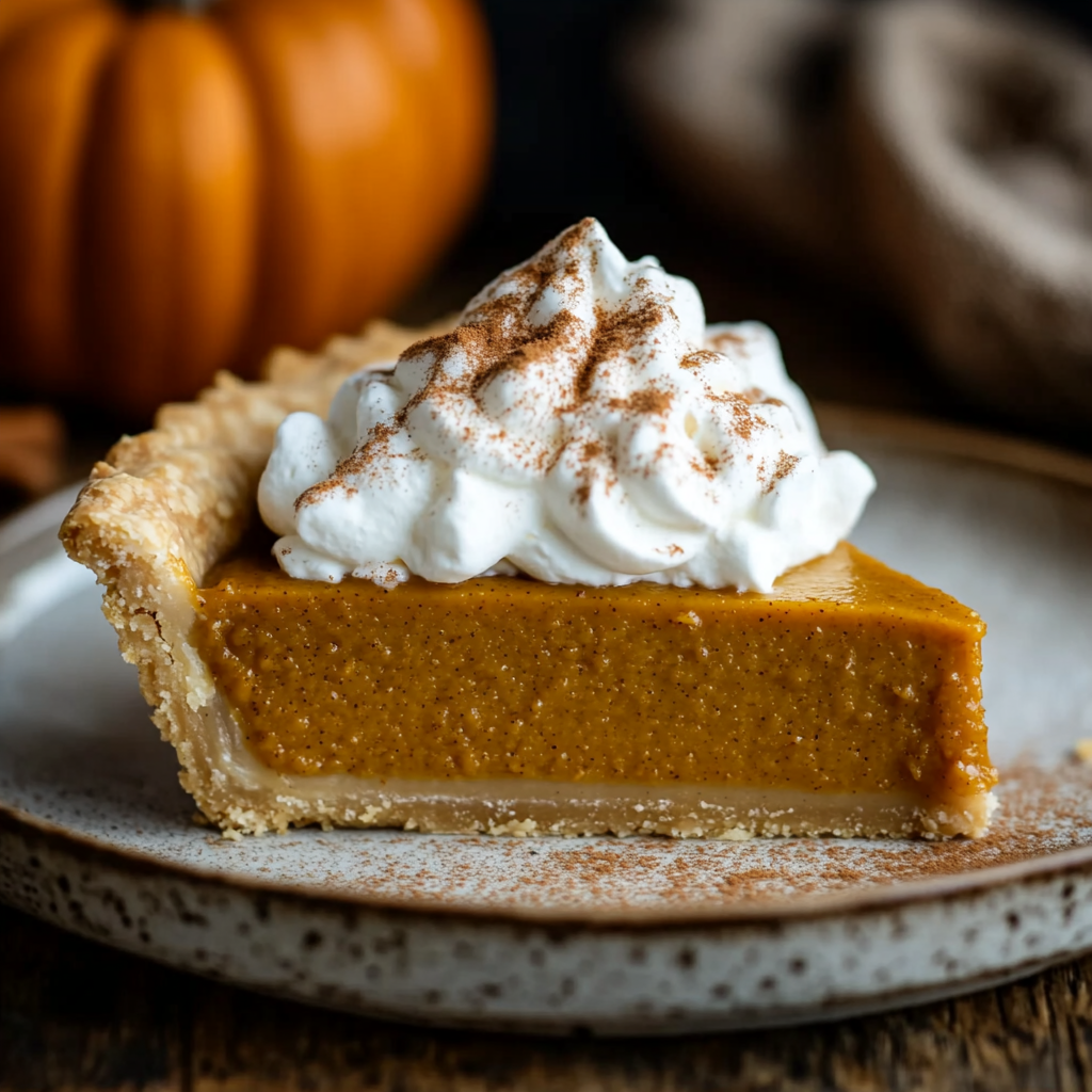 A Delicious Pumpkin Pie Slice with Whipped Cream