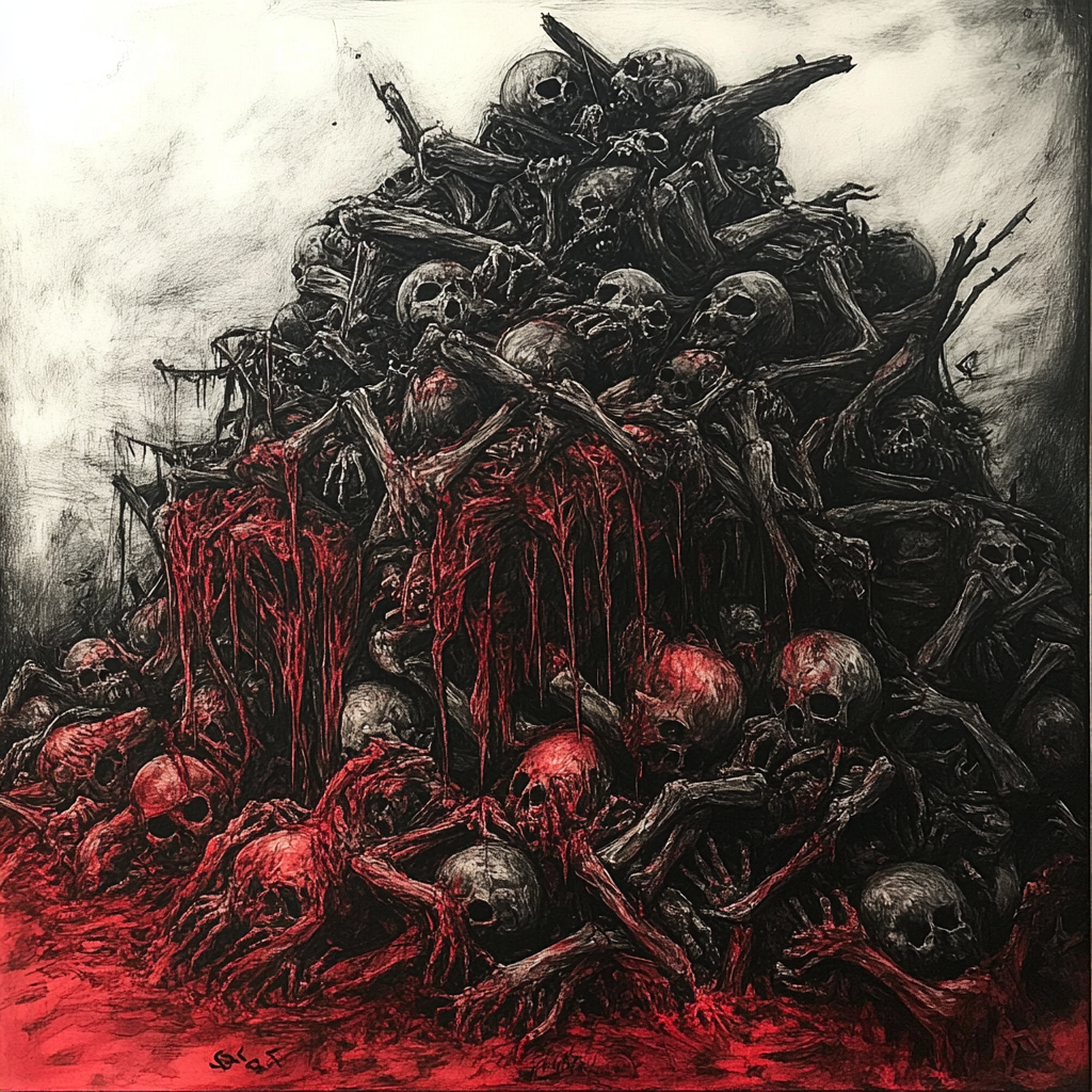 A Detailed Charcoal Drawing of a Demonic War