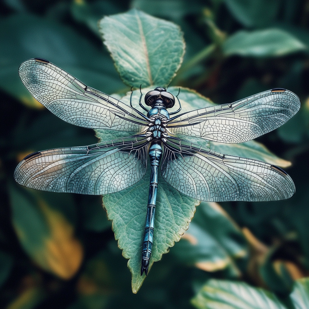 A Detailed Dragonfly Resting on a Green Leaf