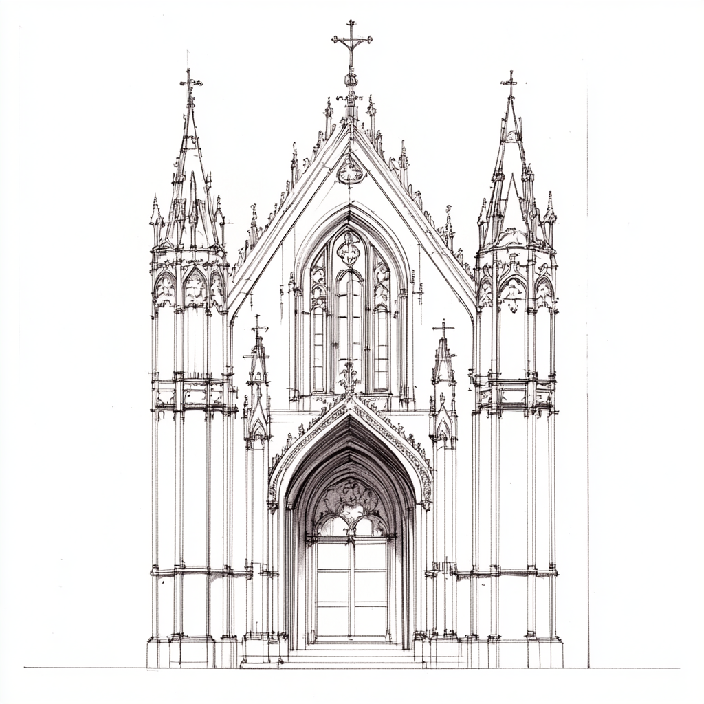 A Detailed Drawing of a Vintage Gothic Cathedral