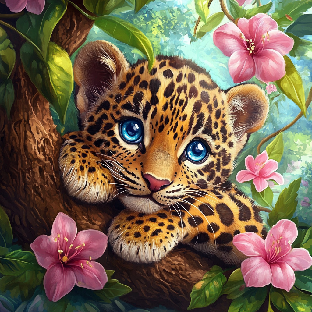 A Detailed Realistic Painting of a Cute Leopard Cub