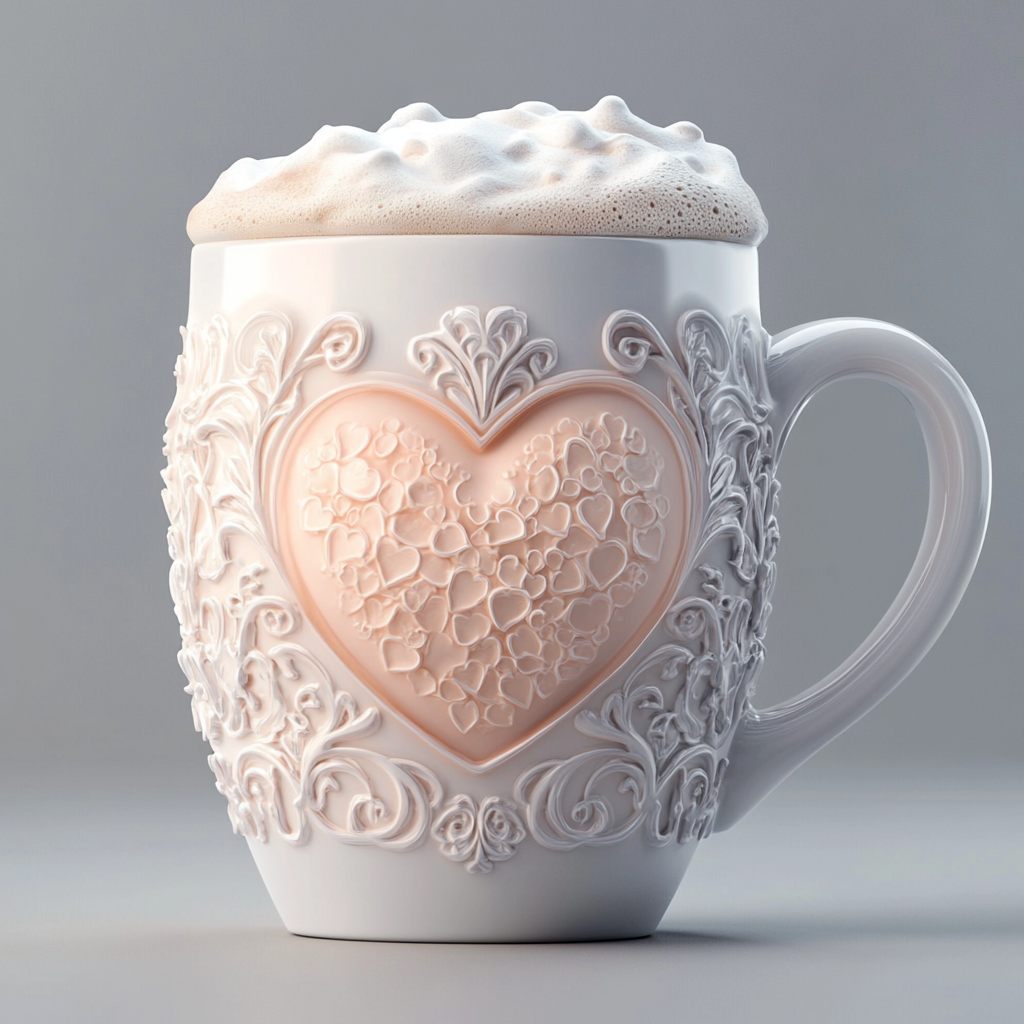 A Detailed Watercolor of Valentine's Mug with Coffee