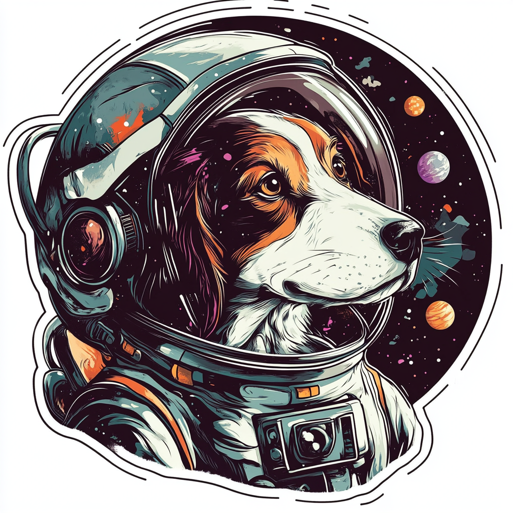 A Dog Astronaut Sticker in Space Journey